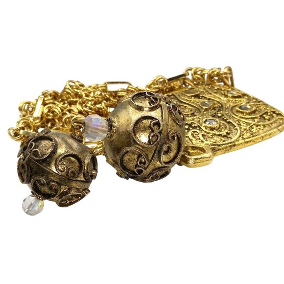 Vintage Etruscan Style Statement Necklace with Byzantine Chain and Crystal Accen - Picture 5 of 9